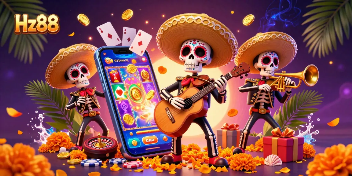 Win big with Hz88 in this vibrant 3D illustration of a mariachi-themed casino experience.