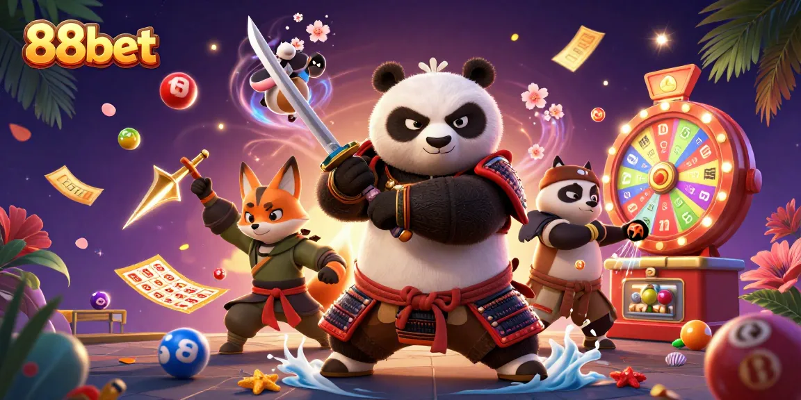 Engage with 88bet's thrilling lottery world, illustrated by samurai panda and ninja fox!