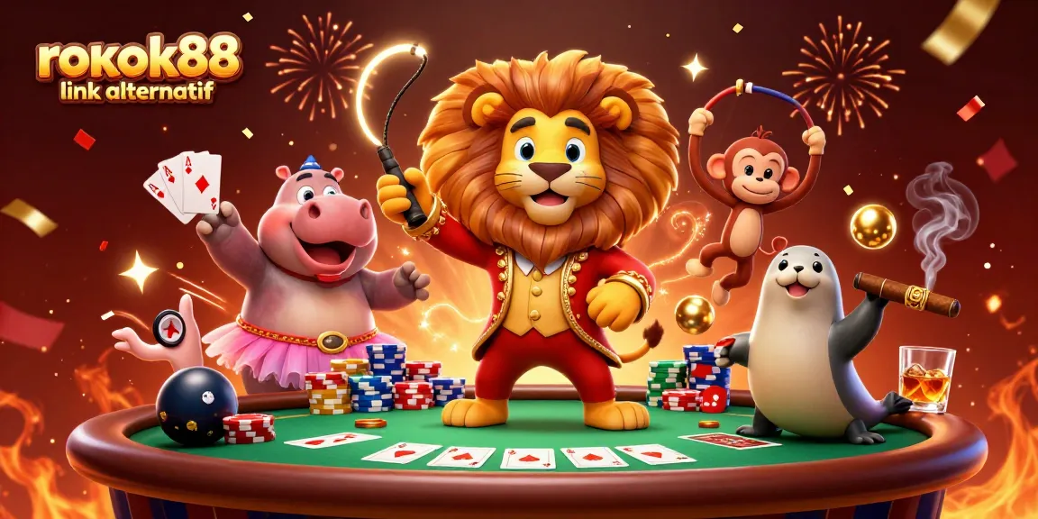 Join the fun at rokok88 link alternatif with an exciting casino scene featuring animated characters and vibrant game elements.
