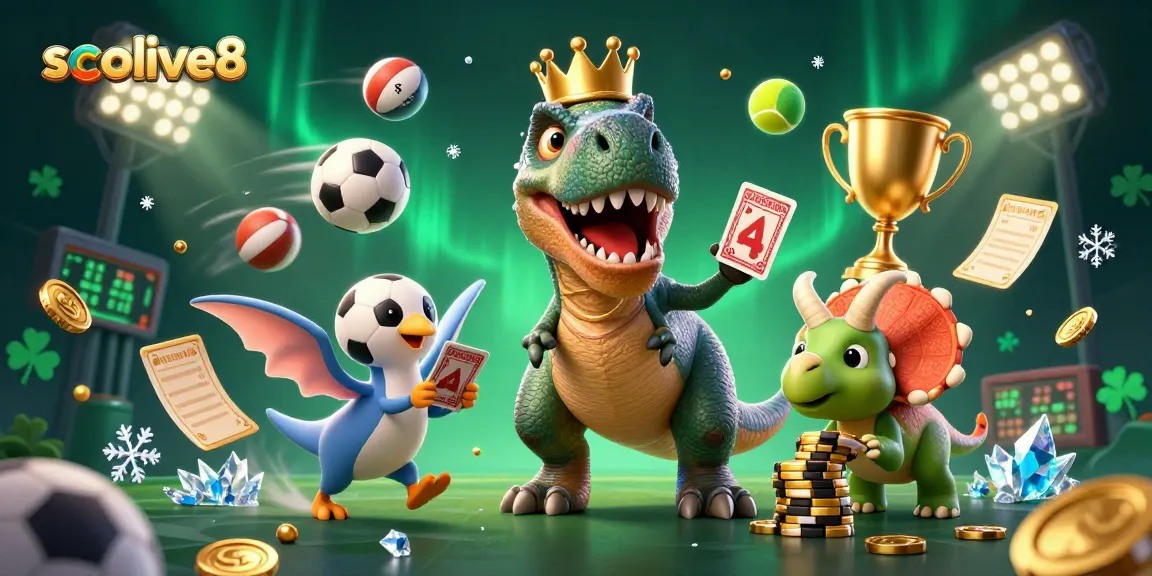 Engage in thrilling gameplay with socolive8 as friendly dino characters shuffle cards and stack chips in a vibrant casino atmosphere.