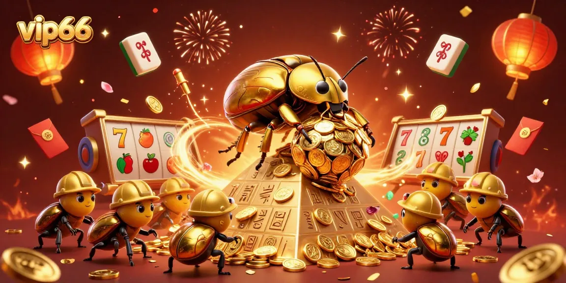 Experience the excitement at vip66 with golden beetles and vibrant casino elements!