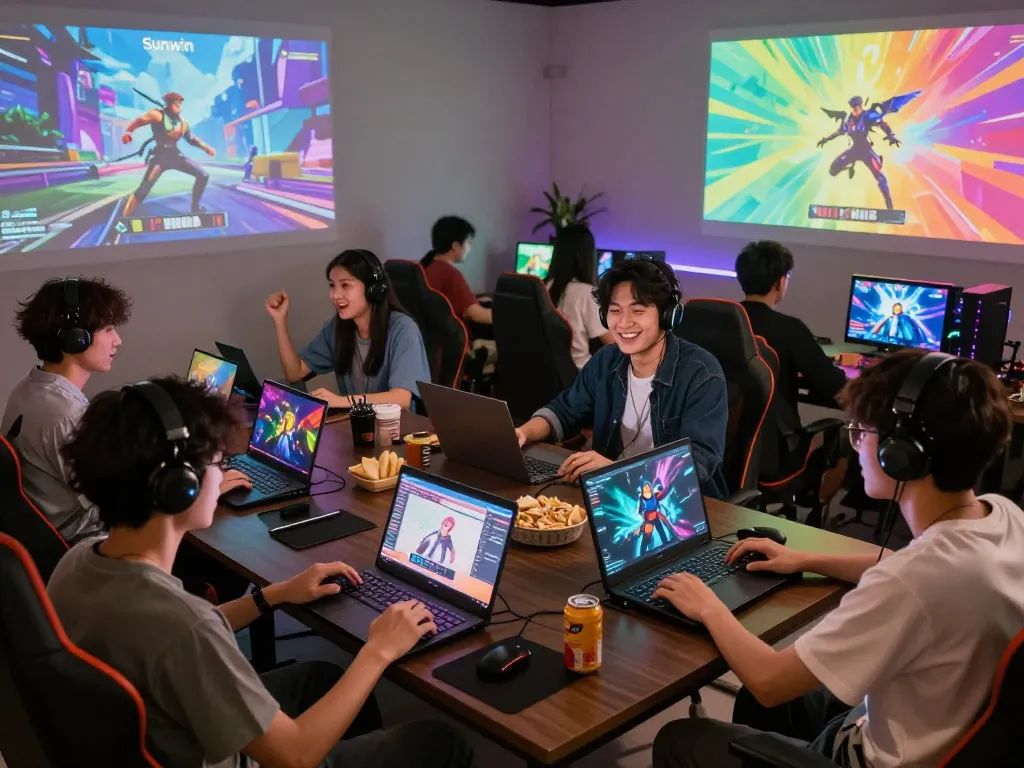 Engaging gaming scene featuring players enjoying Sunwin's online games in a vibrant setting.