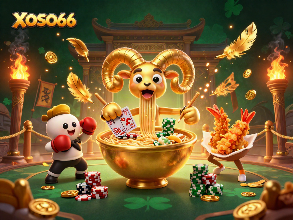 Engage with XOSO66's thrilling casino scene featuring dynamic characters and vibrant gambling elements.