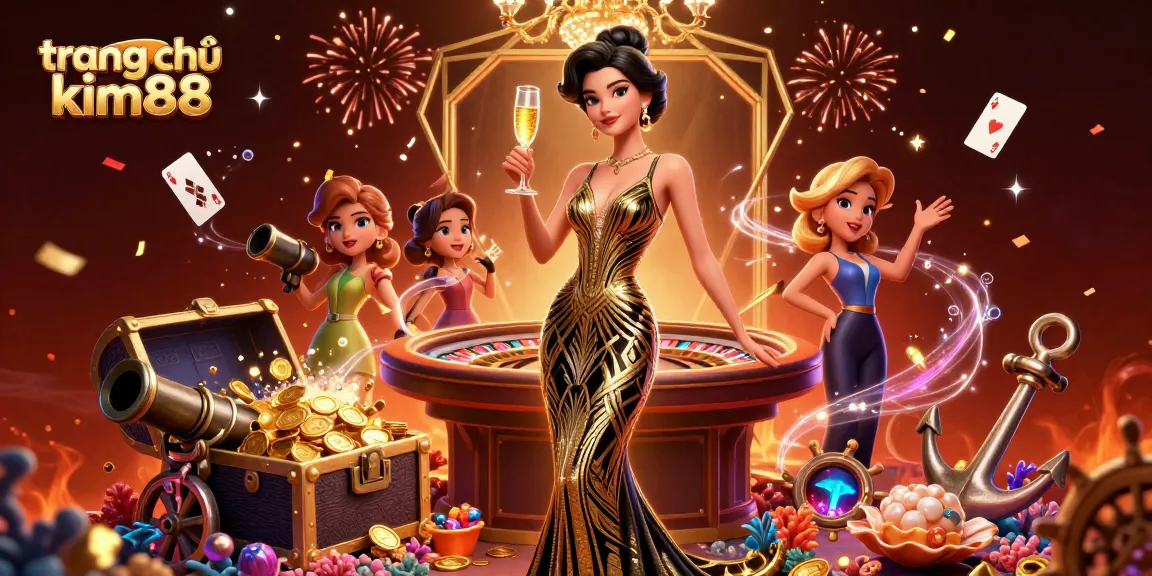 Experience the excitement of trang chủ kim88 with a glamorous casino scene of an elegant woman under dim lights.