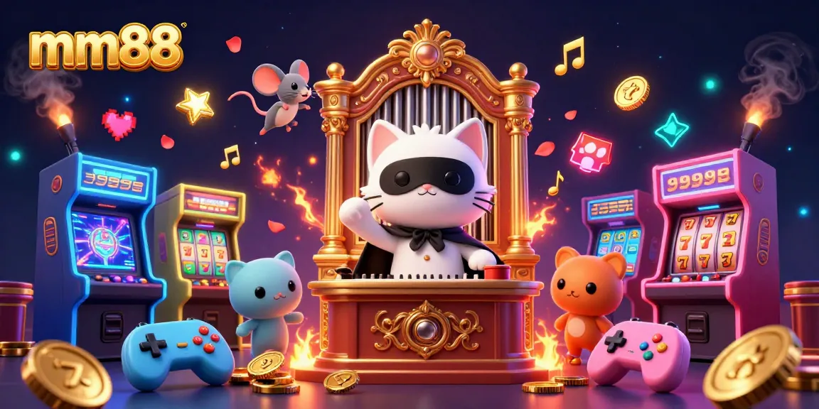 Spin the reels with mm88's vibrant 3D casino scene featuring rich game elements and enchanting characters.