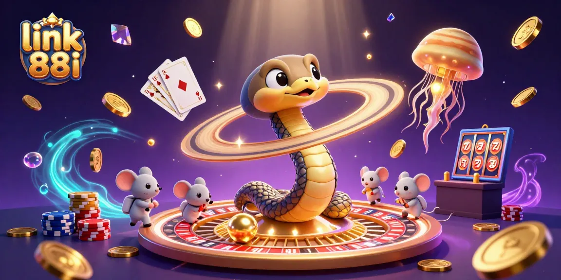 Engage in the action with link 88i at a cosmic casino featuring vibrant characters and spinning roulette.