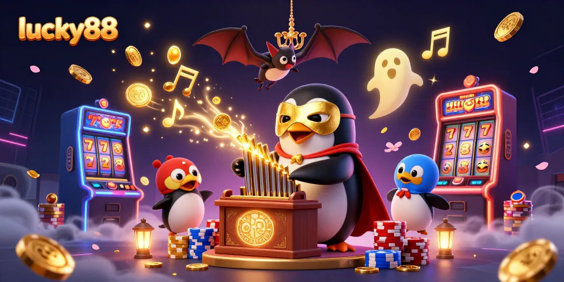 Experience the thrill of lucky88 with this dynamic casino scene featuring vibrant characters and slot elements.
