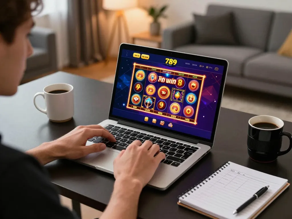 Playing engaging games on the 789 win casino app in a modern home setting.