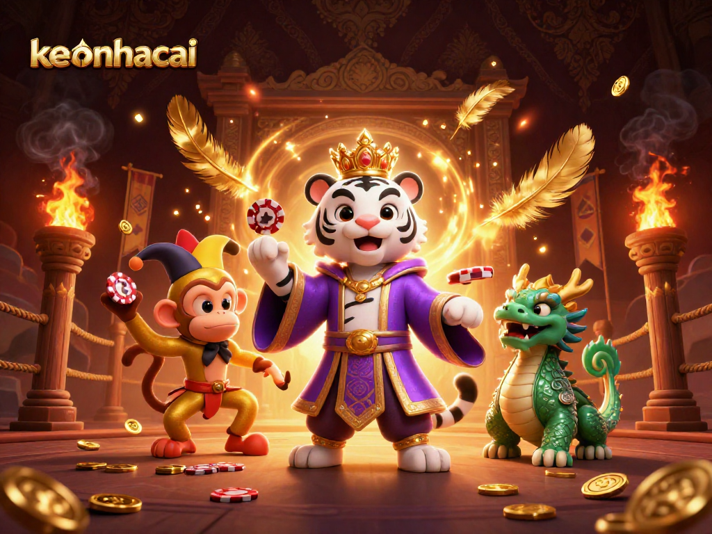 Engage in thrilling gameplay with keonhacai's elite casino experience featuring a majestic tiger and vibrant elements.