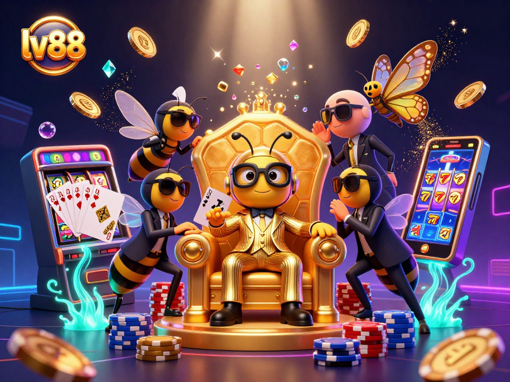 Spin the reels at lv88, where a buzzing bumblebee mob boss oversees a dynamic casino scene filled with winning possibilities.