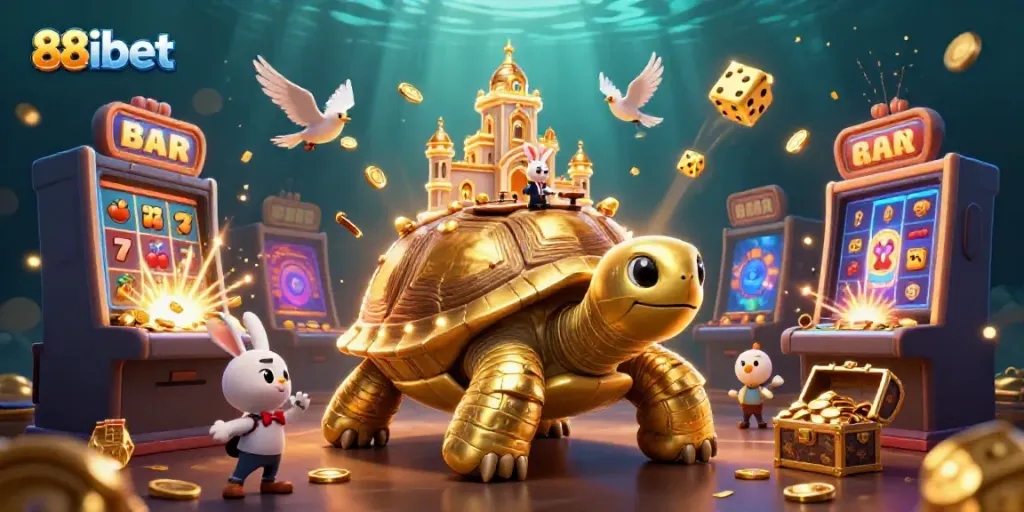 Witness the thrilling world of 88ibet with a golden tortoise casino scene bursting with excitement.