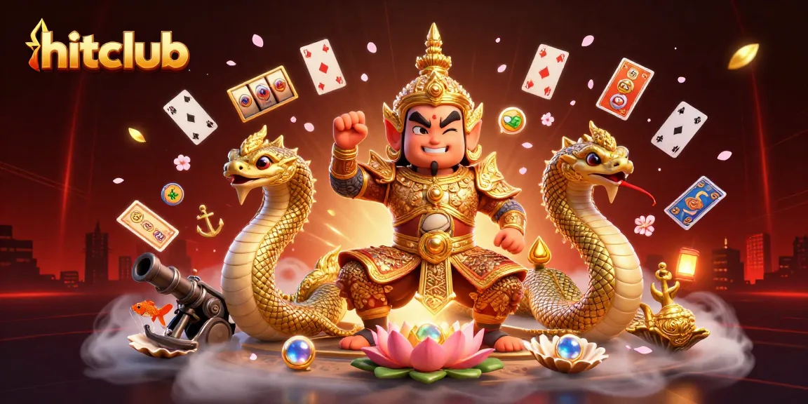 hitclub showcases vibrant casino action with a guardian, Naga serpents, and dynamic gaming elements.