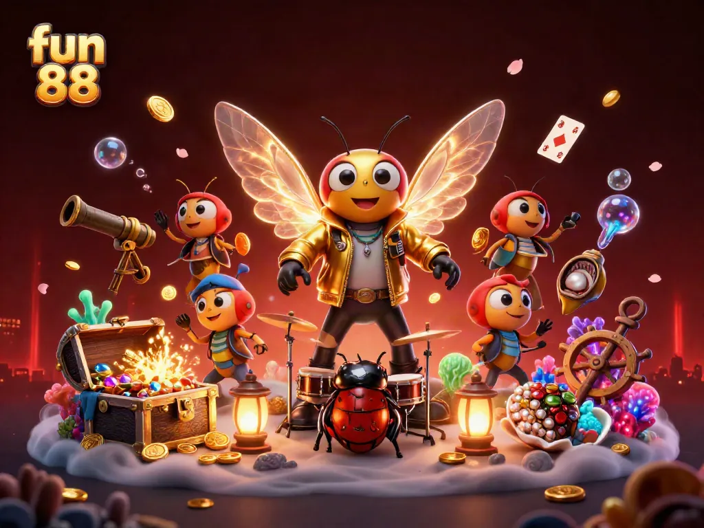 Engage with fun 88's vibrant casino world featuring a rock star cicada and lively backups.