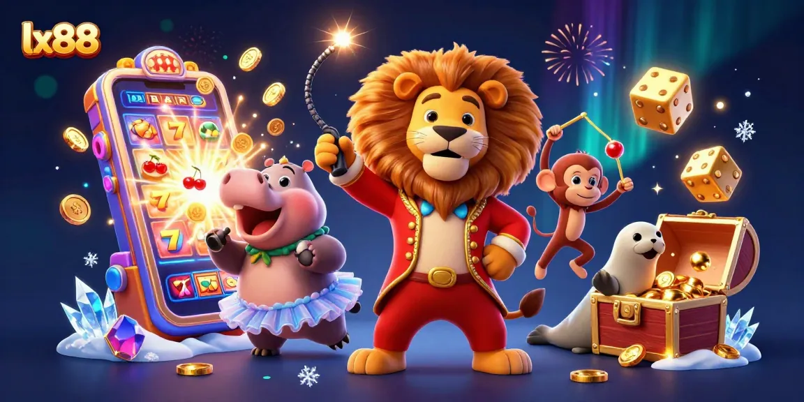 Experience thrilling wins at lx88 with vibrant casino characters amid jackpot explosions and exciting game elements.