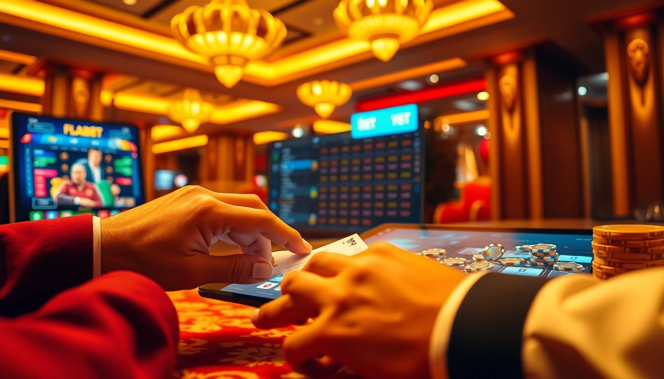 Engaging scene of players interacting with đá gà e2bet online betting interface filled with excitement and luxury.