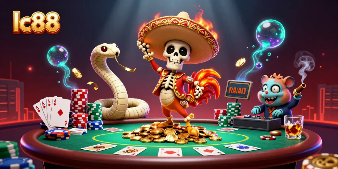 Join the excitement at lc88 with a vibrant 3D digital casino scene featuring poker games.