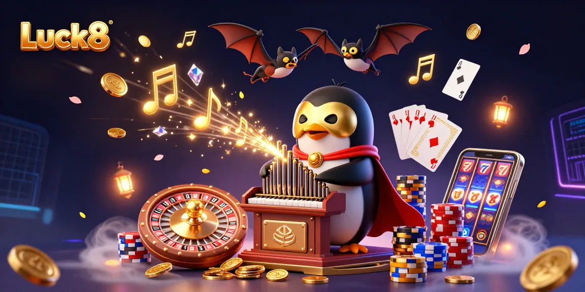 Experience thrilling gameplay with Luck8's 3D casino adventure featuring a penguin and golden coins.