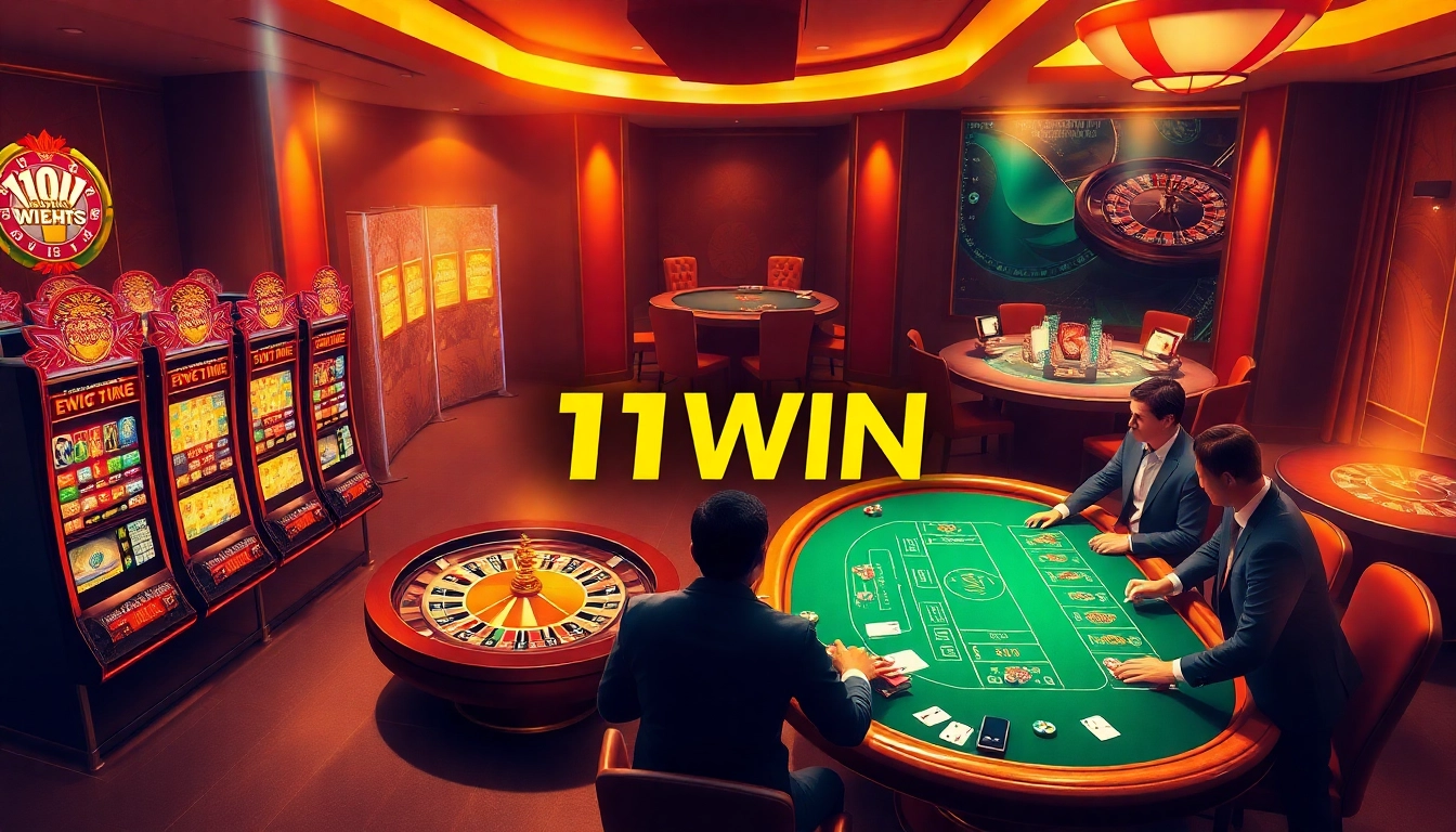 Experience the thrill of bets at nhà cái 11WIN casino with vibrant slot machines and roulette tables.