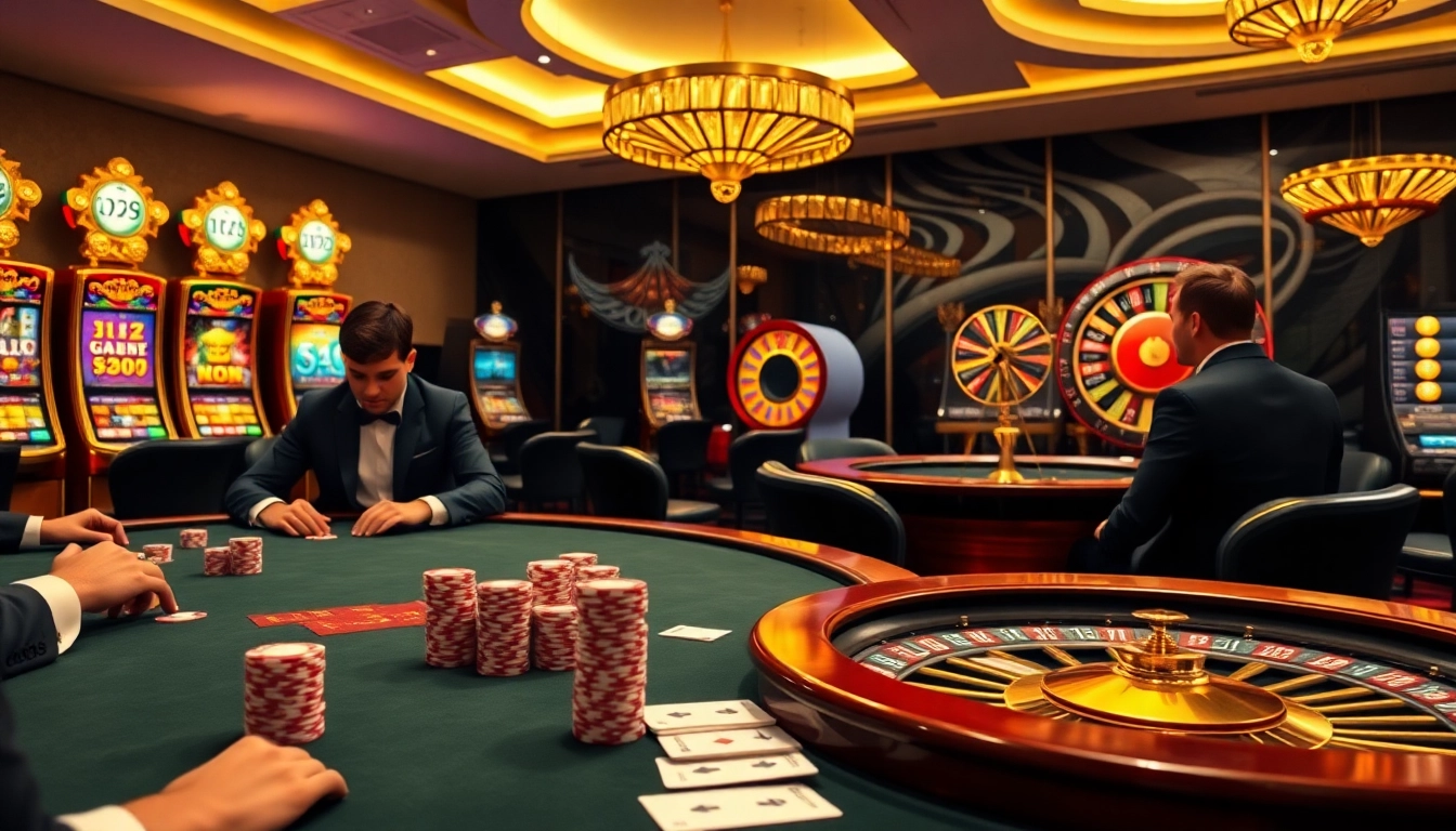 Exciting poker players at a dynamic casino scene highlighting https://az888.futbol with vibrant elements.