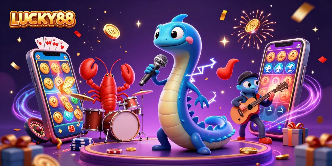 Win big with LUCKY88 at this vibrant underwater casino scene featuring playful characters.