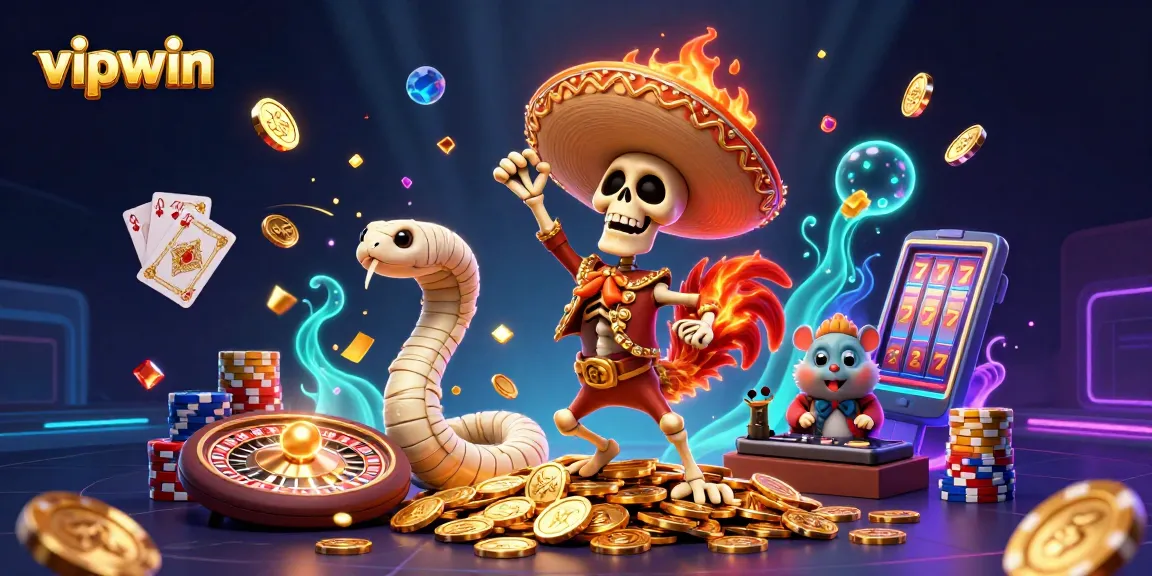 Experience the thrill at vipwin, where a mariachi rooster, a mummy snake, and a DJ hamster celebrate on a treasure of coins!
