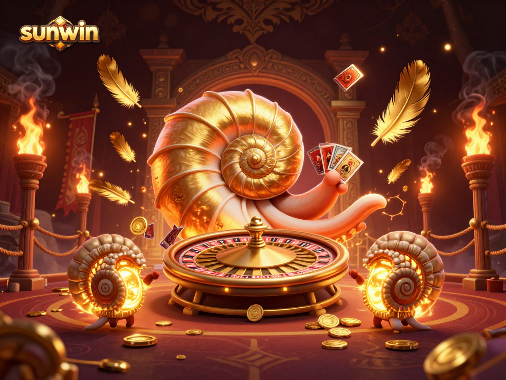 Experience thrilling wins with sunwin's ancient nautilus and luminous ammonite in this vibrant casino scene.