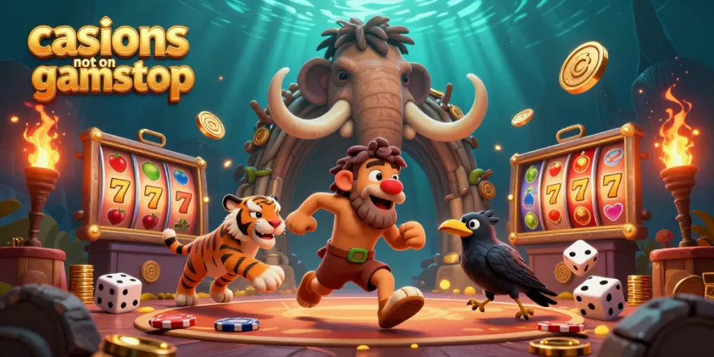 Experience thrilling games at casinos not on gamstop in this vibrant 3D casino scene.