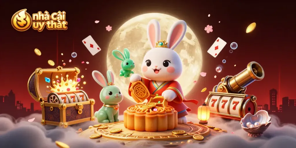Play and win at nhà cái uy tín while enjoying a moon festival-themed casino adventure with vibrant characters.