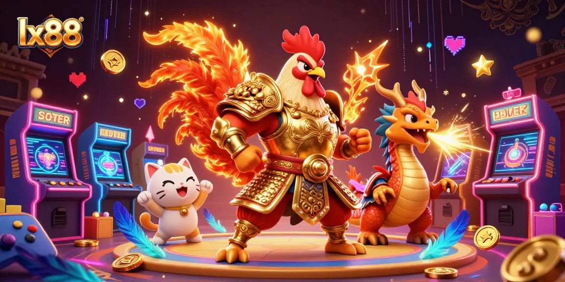 Engage in exhilarating lx88 cockfighting action powered by golden armor, vibrant casino elements, and dynamic energy.