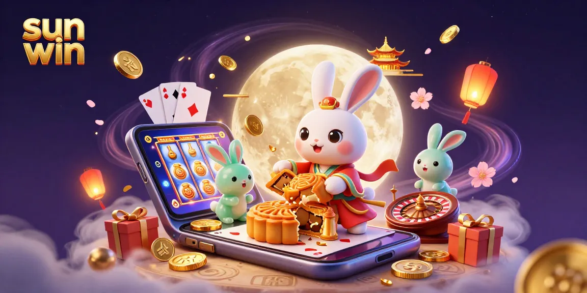 Engage in fun wins with sun win as rabbit characters enjoy a lively casino-themed scene.