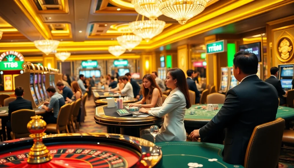 Experience excitement at TT88 casino with players enjoying slots and poker games.