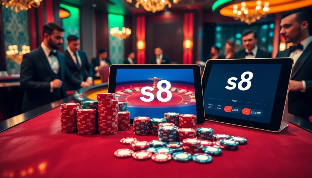 Gambling enthusiasts playing roulette at a luxury casino focused on s8 betting.
