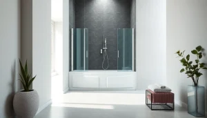 Genießen Sie die elegante duschkabine 100x100 pendeltür im modernen Badezimmerdesign.