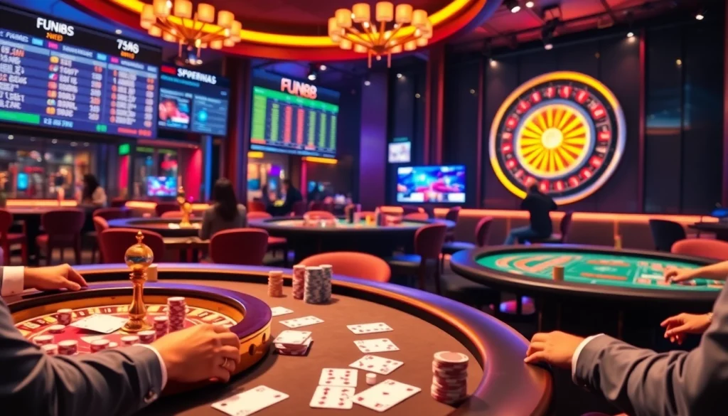 Exciting gambling scene featuring fun88 nhà cái at a lively online casino table.